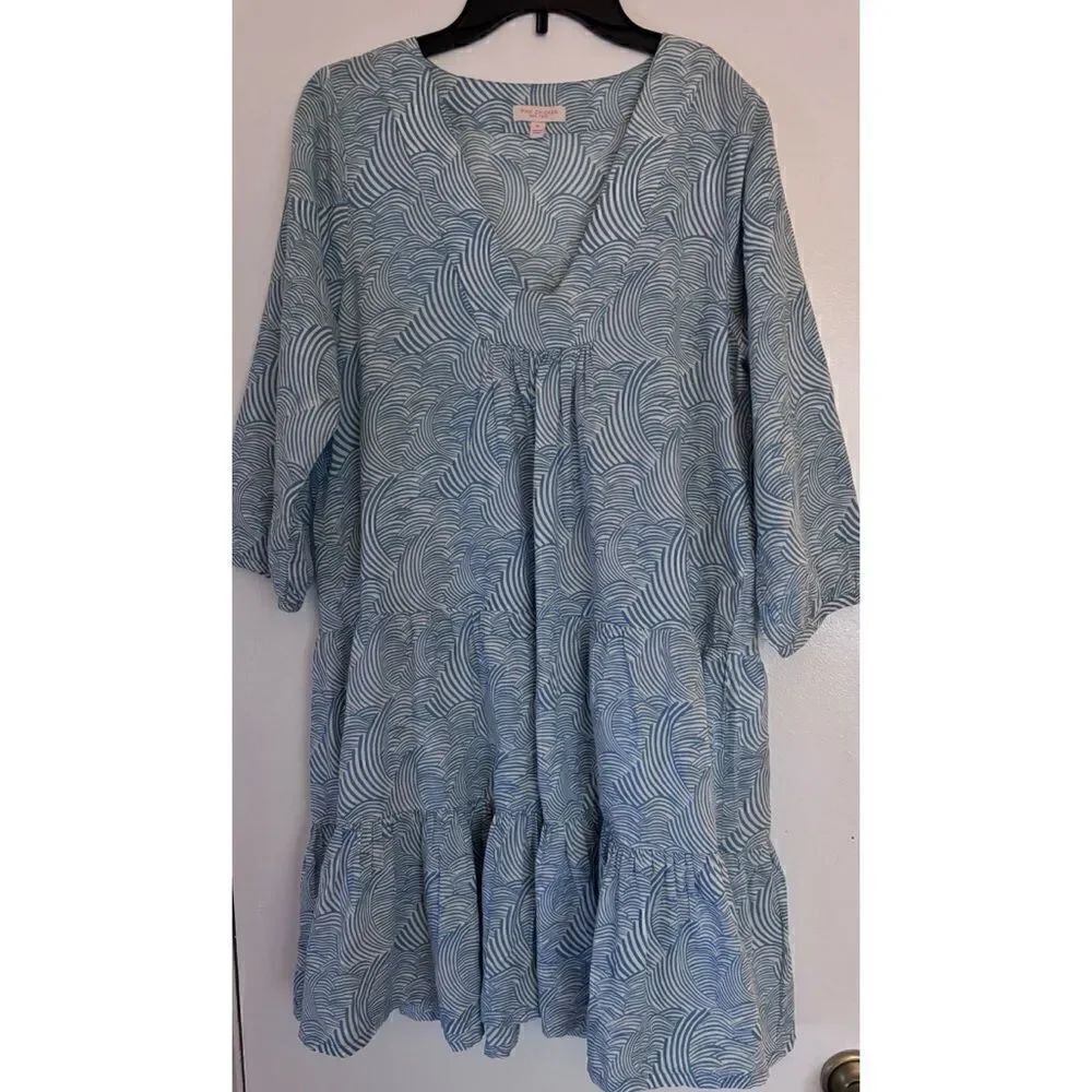 Pink Chicken Blue Print Cotton Summer dress Size M